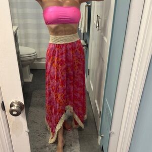 Ramy Brook Asymmetrical Pink and Orange Skirt